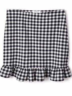SHEIN Black White Gingham Ruffle Hem Mini Skirt Cutesy Plaid Cottagecore Spring